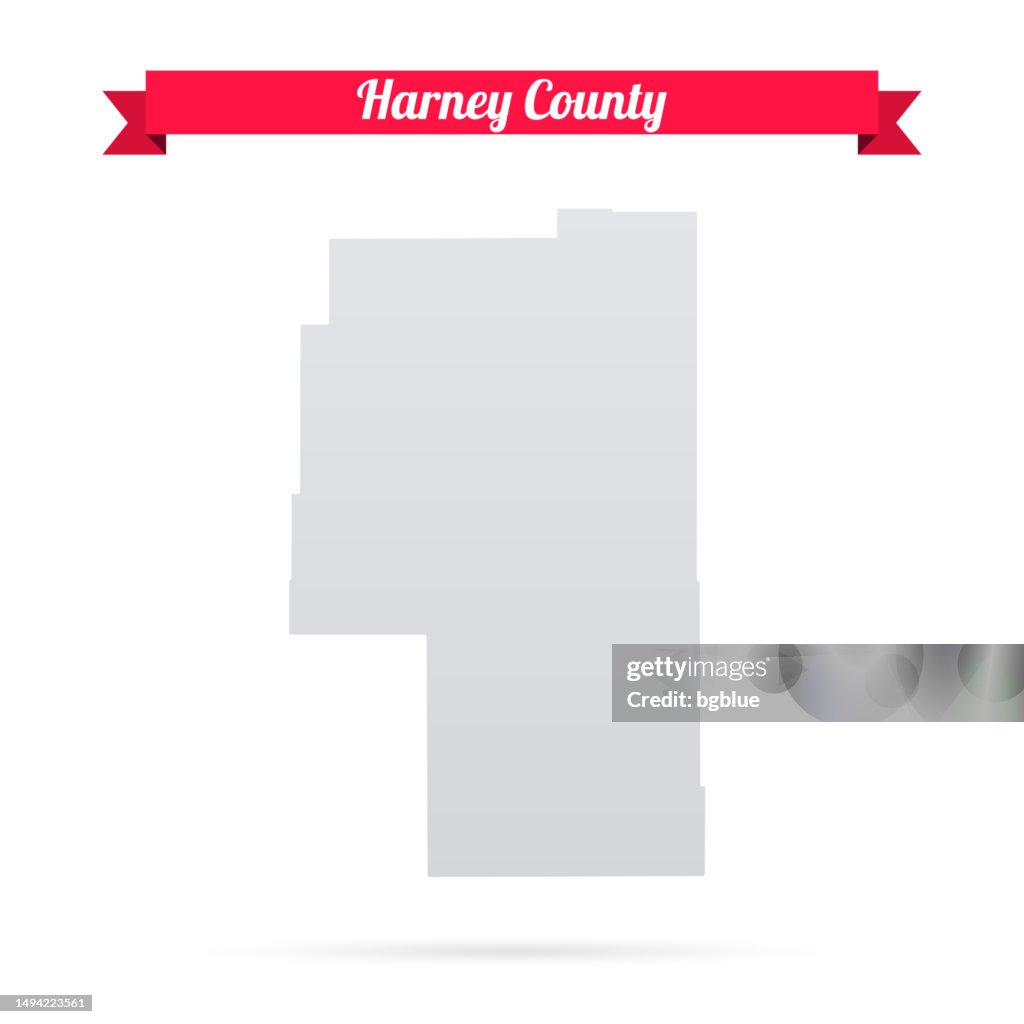 Harney County, Oregon. Map on white background with red banner