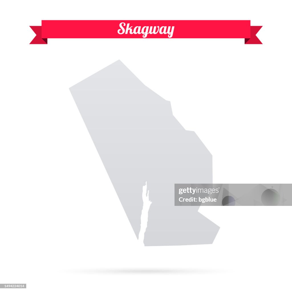 Skagway, Alaska. Map on white background with red banner
