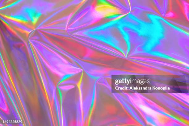 abstract surreal pastel neon purple, pink, blue metallic dreamy optimistic kawaii holographic foil texture. 80s, 90s, 2000s  retro style, futuristic,dream punk, dreamcore, retro-futurism, 80s, 90s, y2k, holosexual background. - musica psichedelica foto e immagini stock