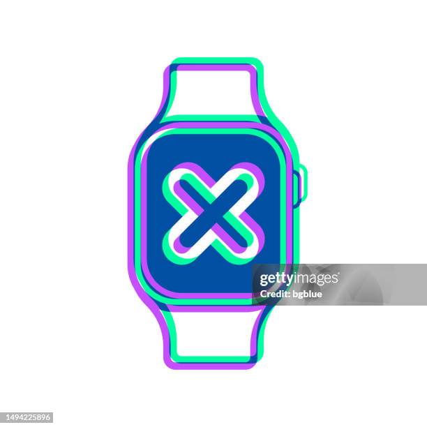 smartwatch with cross mark. icon with two color overlay on white background - green check mark transparent background stock illustrations