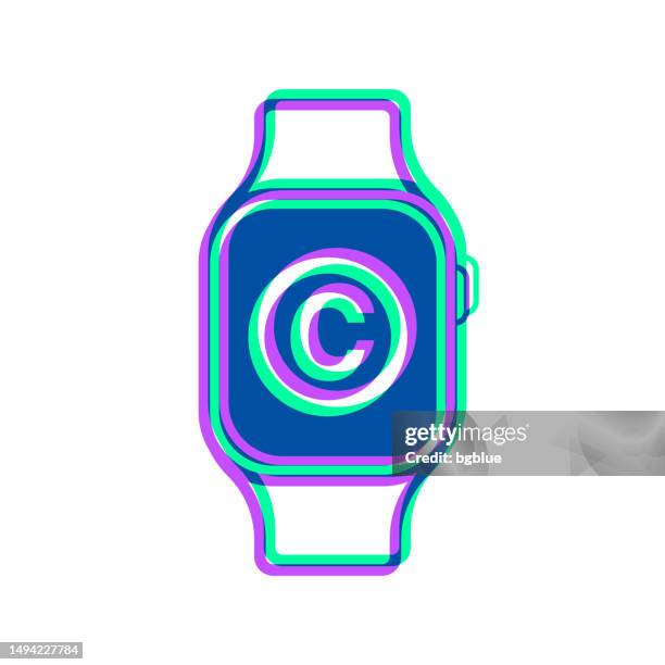 smartwatch with copyright symbol. icon with two color overlay on white background - copyright symbol transparent background stock illustrations