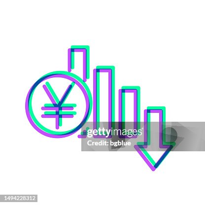 Yen rate decrease. Icon with two color overlay on white background Yen rate decrease. Icon with two color overlay on white background