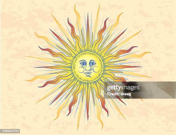 sun woodcut - vellum stock illustrations