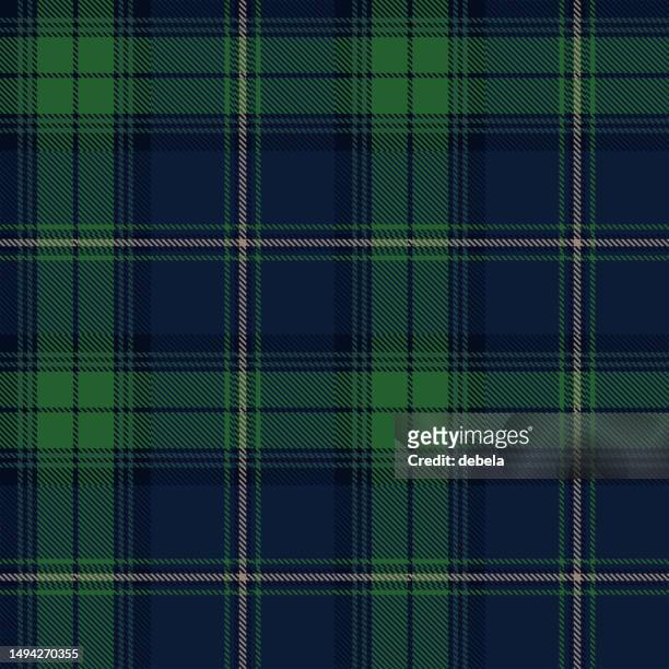 ilustraciones, imágenes clip art, dibujos animados e iconos de stock de azul y verde tartan escocés patrón a cuadros tela swatch - tartan