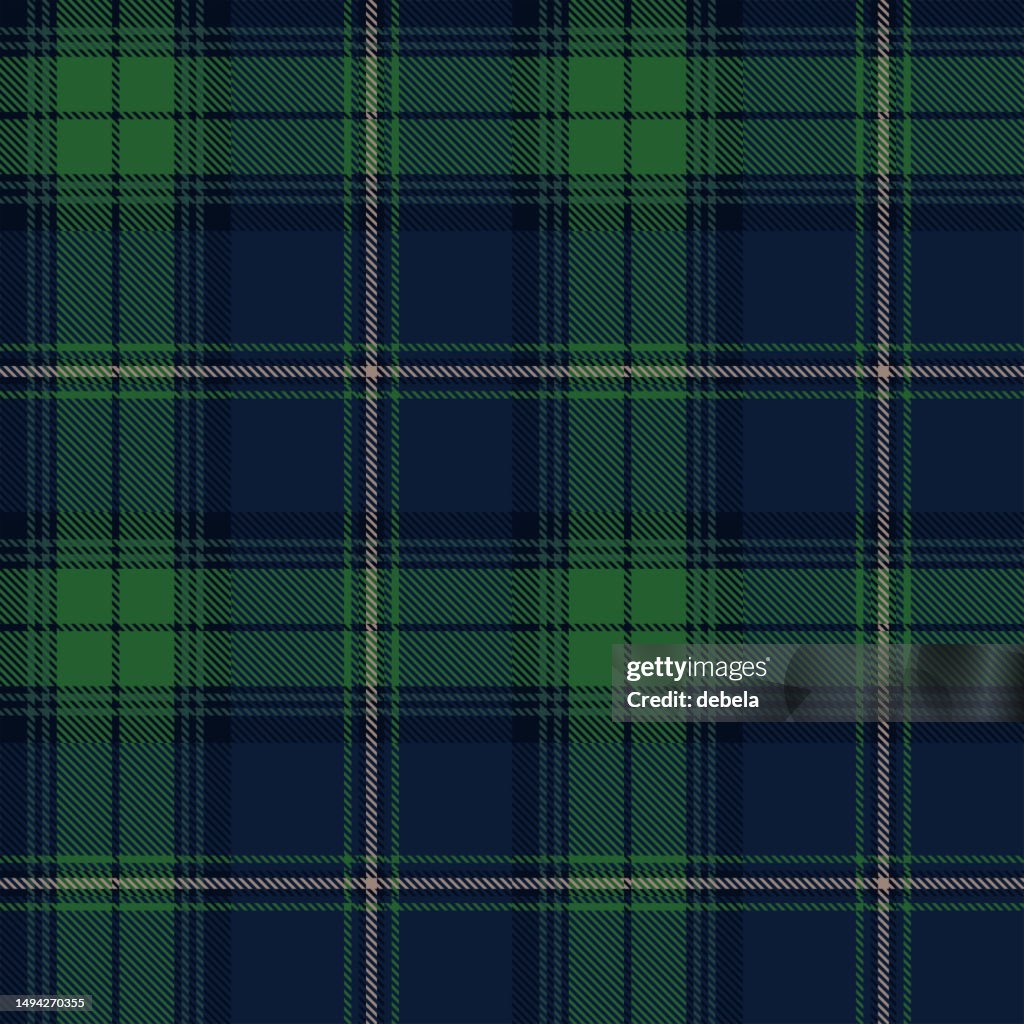 Blue And Green Scottish Tartan Plaid Pattern Fabric Swatch