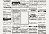 Group of black and white classified adverts in a newspaper