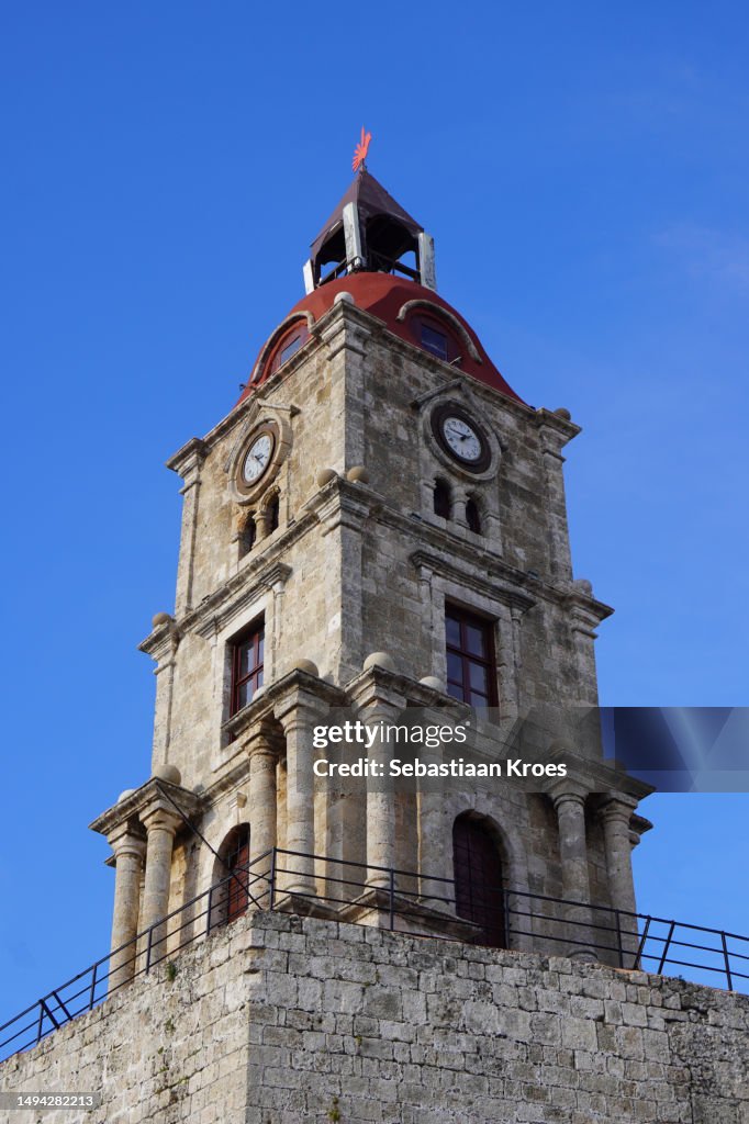 Roloi Clock Tower in Rhodes Town, Old Town, Rhodes, Rodos, Greece