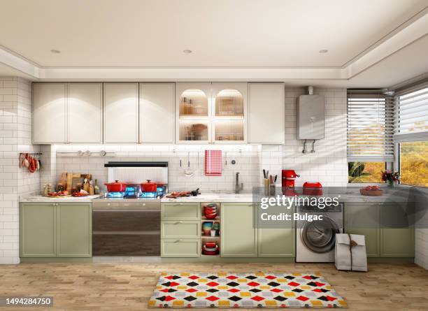 scandinavian style domestic kitchen - kitchen colour stock pictures, royalty-free photos & images