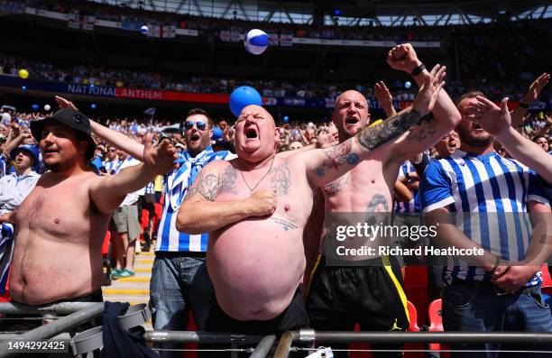 Sheffield Wednesday fans show their support prior to the Sky Bet League One Play-Off Final between Barnsley and Sheffield Wednesday at Wembley...
