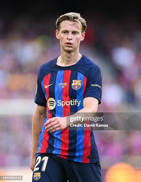 Frenkie de Jong of FC Barcelona looks on during the LaLiga Santander match between FC Barcelona and RCD Mallorca at Spotify Camp Nou on May 28, 2023...