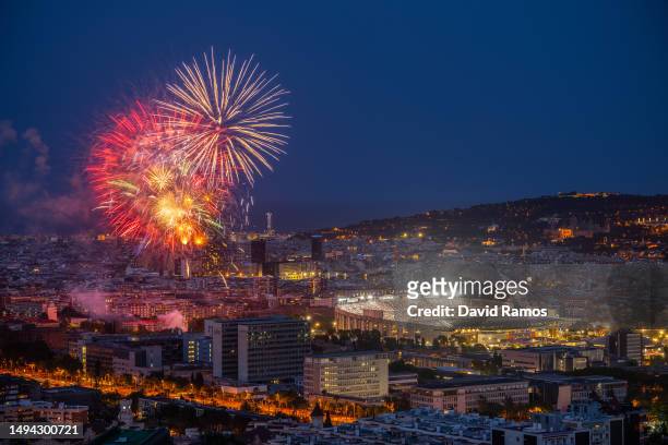Fireworks light up the London skyline over the Spotify Camp Nou during the farewell after the last match at the stadium ahead of the remodelling...