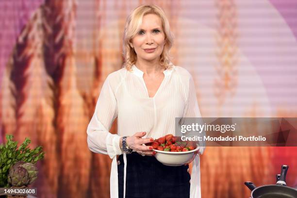 The Italian presenter Vira Carbone during the broadcast Buongiorno Benessere agli studi Rai Saxa Rubra. Rome , May 26th, 2023