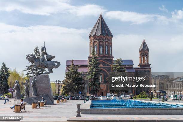 view of the holy saviour's church at vartanants square in gyumri city, armenia. - armenian church stock pictures, royalty-free photos & images