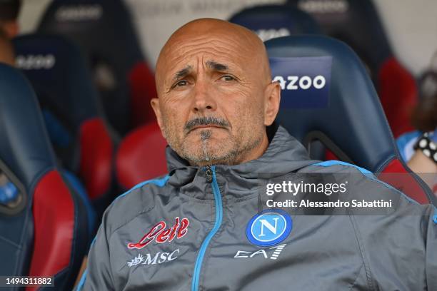 Luciano Spalletti head coach of SSC Napoli looks on during the Serie A match between Bologna FC and SSC Napoli at Stadio Renato Dall'Ara on May 28,...