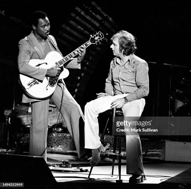Musician/Singer/Songwriter George Benson and Musician/Singer/Songwriter Van Morrison during rehearsal for The Midnight Special television show in...