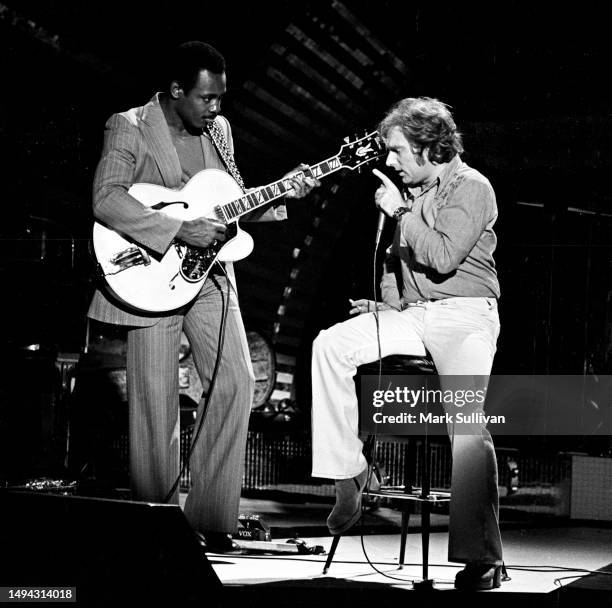 Musician/Singer/Songwriter George Benson and Musician/Singer/Songwriter Van Morrison during rehearsal for The Midnight Special television show in...