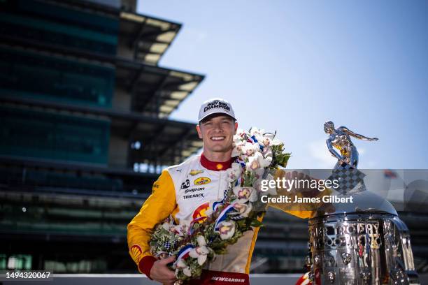 Josef Newgarden, driver of the PPG Team Penske Chevrolet, poses for a photo during the 107th Indianapolis 500 champion's portraits at Indianapolis...