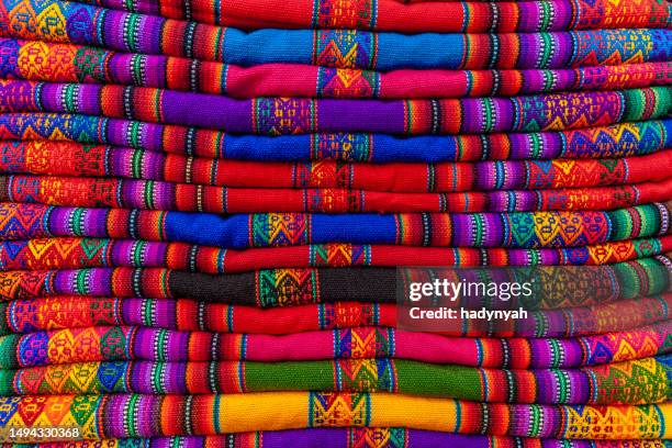 colorful peruvian fabrics, sacred valley of the incas - pisac district stock pictures, royalty-free photos & images