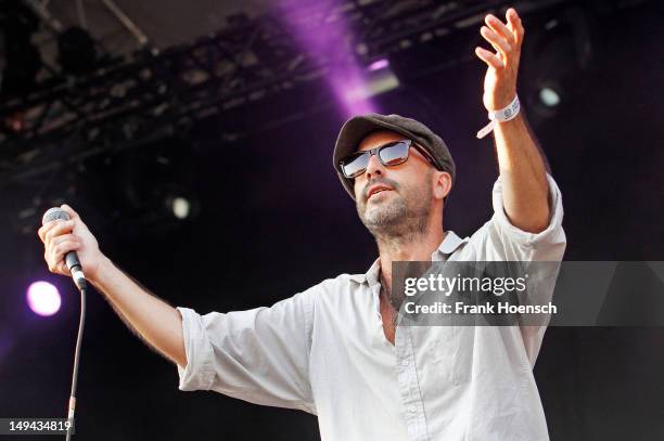 Singer Jana Plewka of the band Selig performs live during a concert at the Greenday Festival on July 27, 2012 in Paaren Glien, Germany.