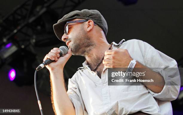 Singer Jana Plewka of the band Selig performs live during a concert at the Greenday Festival on July 27, 2012 in Paaren Glien, Germany.