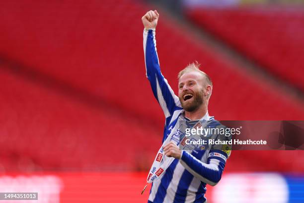 Barry Bannan of Sheffield Wednesday celebrates after the team's victory and promotion to the Sky Bet Championship in the Sky Bet League One Play-Off...