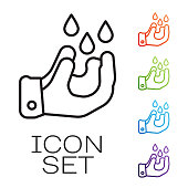 Black line Wudhu icon isolated on white background. Muslim man doing ablution. Set icons colorful. Vector