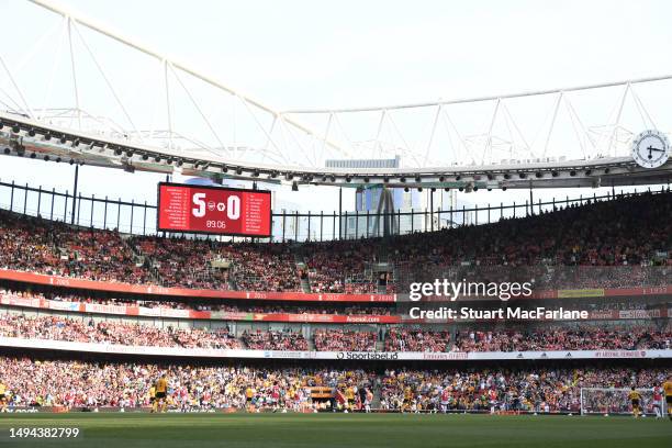 General view of Emirates stadium with the big screen showing the final score during the Premier League match between Arsenal FC and Wolverhampton...