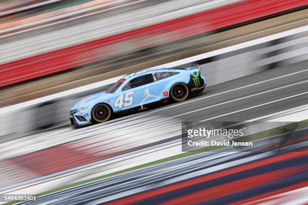 Tyler Reddick, driver of the Jordan Brand Toyota, drives during the NASCAR Cup Series Coca-Cola 600 at Charlotte Motor Speedway on May 29, 2023 in...