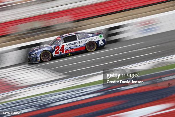 William Byron, driver of the Liberty University Patriotic Chevrolet, drives during the NASCAR Cup Series Coca-Cola 600 at Charlotte Motor Speedway on...