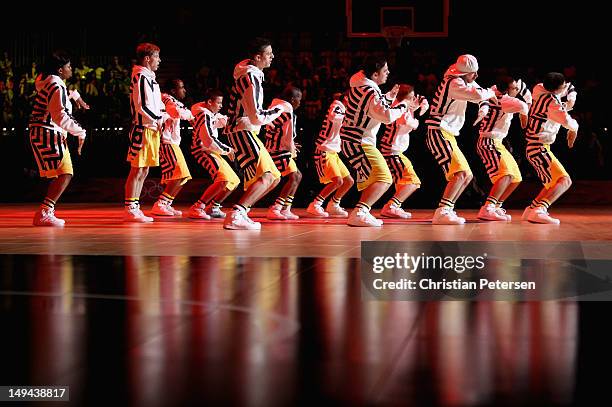 The Twist and Pulse Dance Company perform during halftime of the game between Turkey and Angola during Women's Basketball on Day 1 of the London 2012...