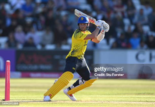 Durham batsman Ollie Robinson hits out during the Vitality Blast T20 between Durham Cricket and Notts Outlaws at Seat Unique Riverside on May 29,...
