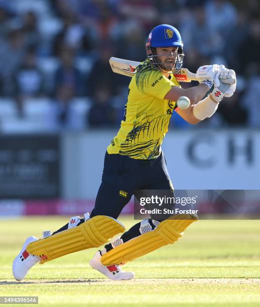 Durham batsman Ollie Robinson hits out during the Vitality Blast T20 between Durham Cricket and Notts Outlaws at Seat Unique Riverside on May 29,...