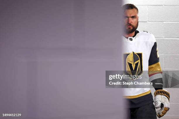 William Carrier of the Vegas Golden Knights waits to take the ice before playing against the Dallas Stars in Game Six of the Western Conference Final...