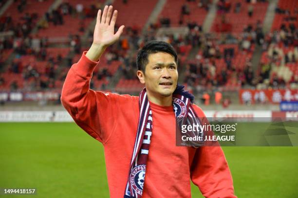 Daiki Iwamasa of Kashima Antlers applauds fans as he is leaving the club after the J.League J1 match between Kashima Antlers and Sanfrecce Hiroshima...