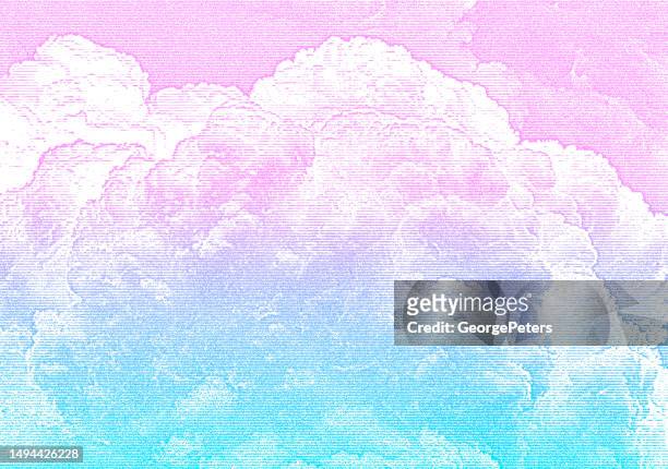 scratchboard illustration of cumulus clouds - cumulus stock illustrations