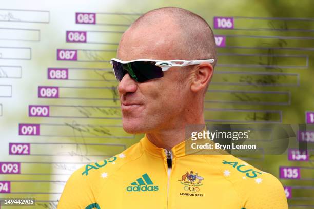 Stuart O'Grady of Australia looks on ahead of the Men's Road Race Road Cycling on day 1 of the London 2012 Olympic Games on July 28, 2012 in London,...