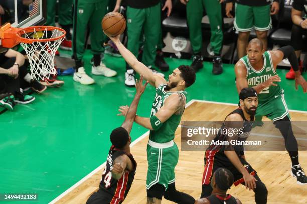 Jayson Tatum of the Boston Celtics shoots the ball during the second quarter against the Miami Heat in game seven of the Eastern Conference Finals at...