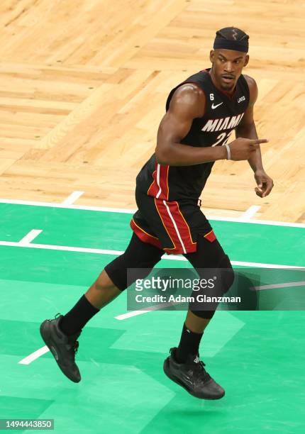 Jimmy Butler of the Miami Heat celebrates during the fourth quarter against the Boston Celtics in game seven of the Eastern Conference Finals at TD...
