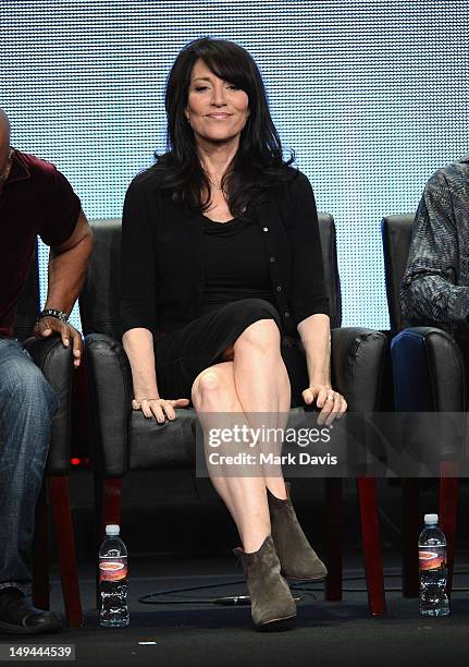 Actress Katey Sagal speaks onstage at the "Sons of Anarchy" panel during the FX portion of the 2012 Summer TCA Tour on July 28, 2012 in Beverly...