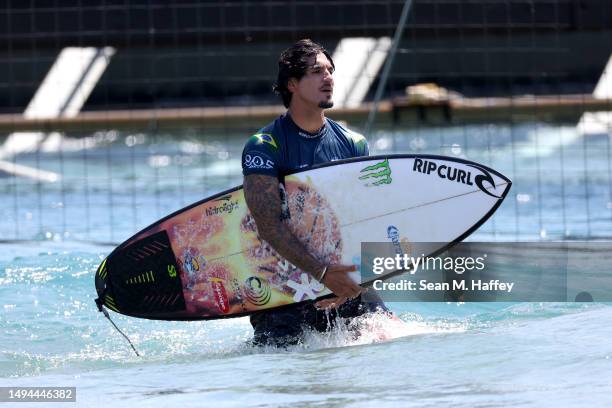 Gabriel Medina of Brazil looks on during the World Surf League Surf Ranch Pro Men's Semifinal on May 28, 2023 in Lemoore, California.