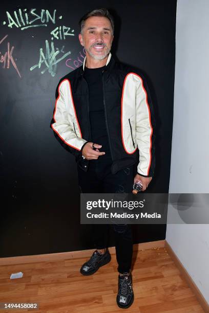 Sergio Mayer poses for a photo during a press conference for `En familia con los Mayer´ podcast at Revista Influencer Instalaciones on May 29, 2023...