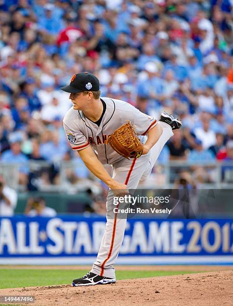 National League All-Star Matt Cain of the San Francisco Giants pitches against the American League during the 83rd MLB All-Star Game at Kauffman...