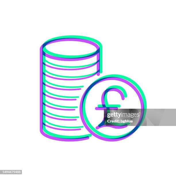 pound coins stack. icon with two color overlay on white background - pound stack stock illustrations
