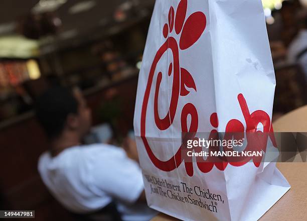 Chick-fil-A logo is seen on a take out bag at one of its restaurants on July 28, 2012 in Bethesda, Maryland. Chick-fil-A, with more than 1,600...