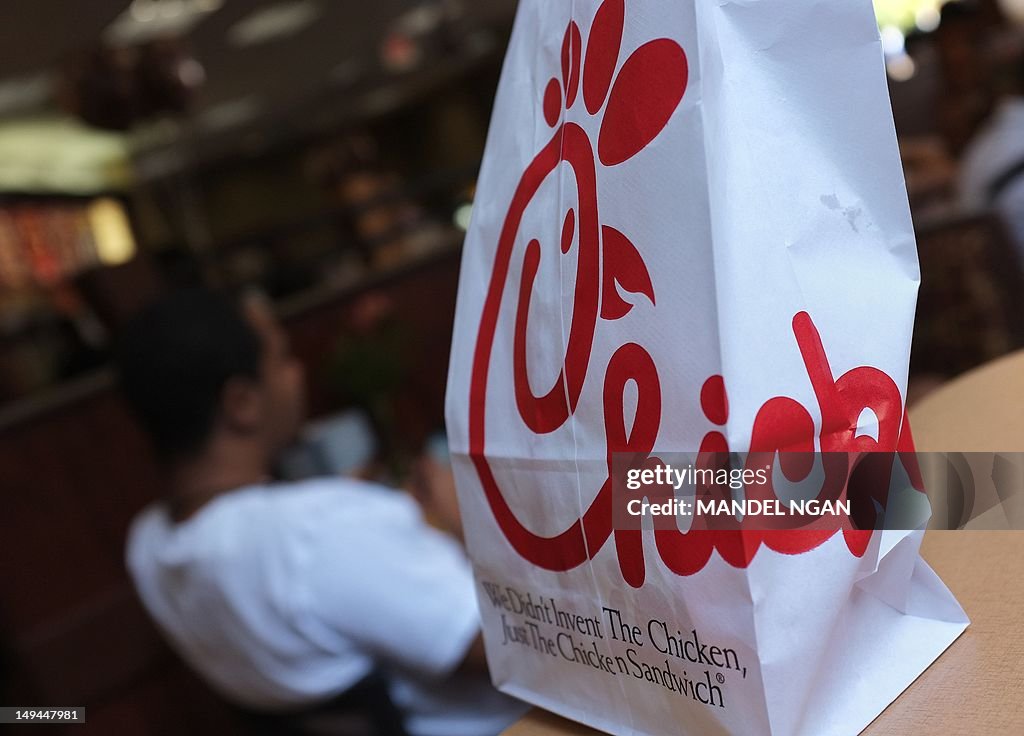 A Chick-fil-A logo is seen on a take out