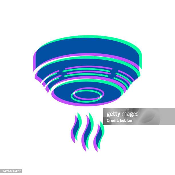 ilustraciones, imágenes clip art, dibujos animados e iconos de stock de detector de humo. icono con superposición de dos colores sobre fondo blanco - smoke-detector-with-smoke