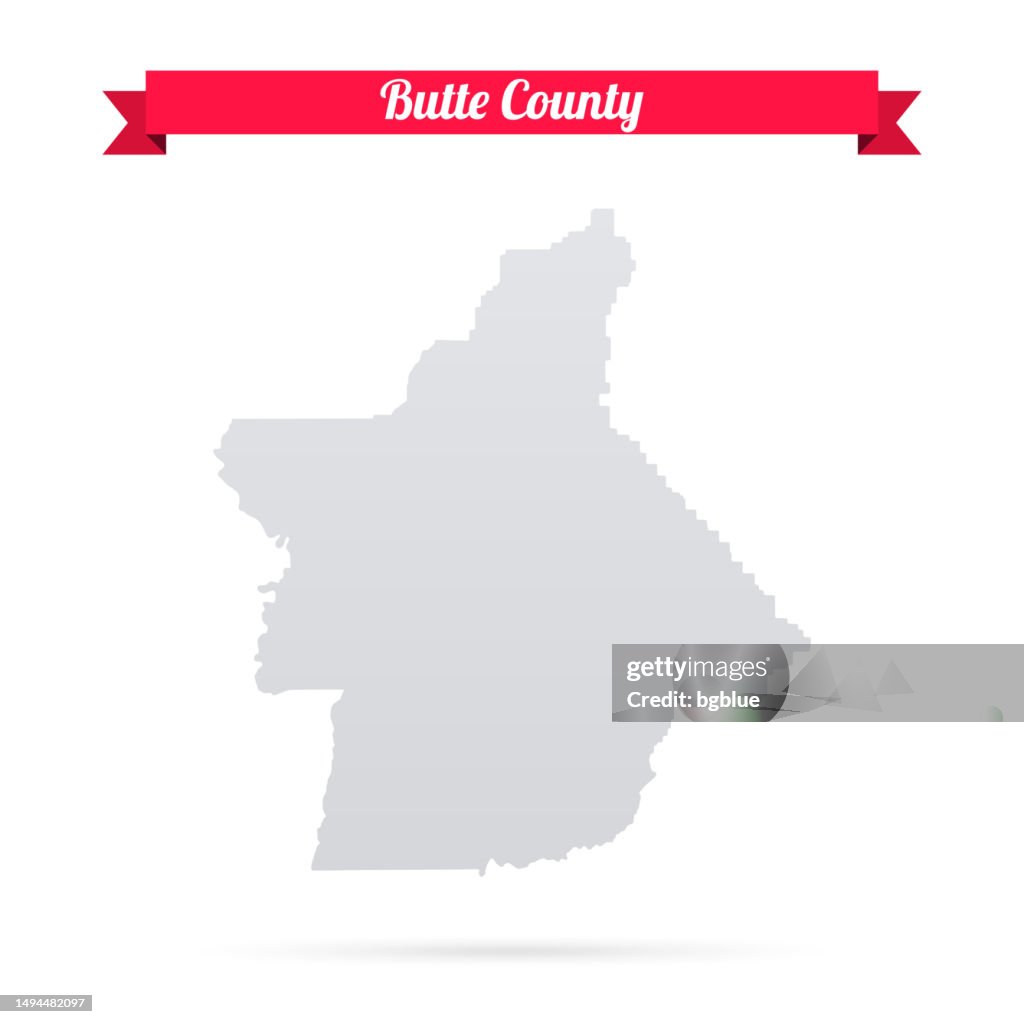 Butte County, California. Map on white background with red banner