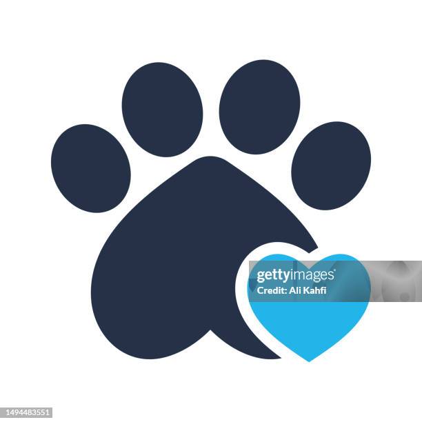 pet love icon - footprint heart shape stock illustrations