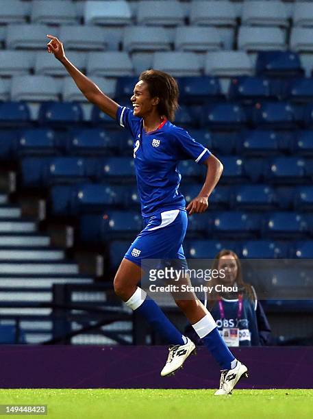 Wendie Renard of France celebrates after scoring during the Women's Football first round Group G match between France and DPR Korea on Day 1 of the...