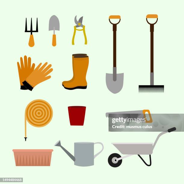 illustration of gardening elements - trowel stock illustrations